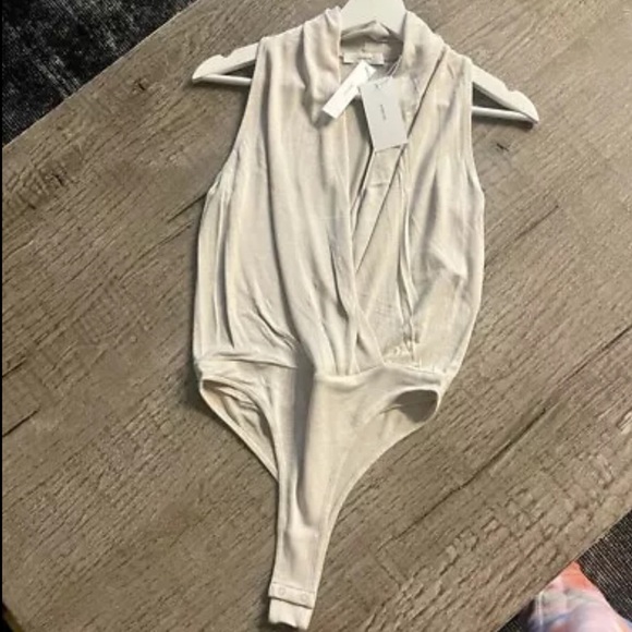 Vince Draped Neck Bodysuit in Sand. - Picture 7 of 7